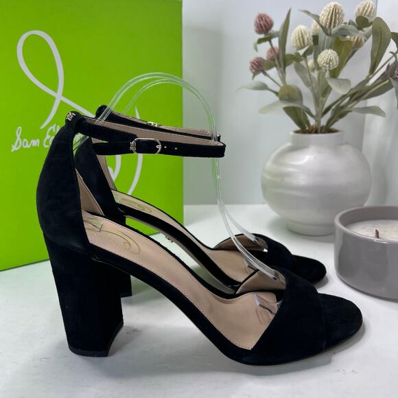 Sam Edelman Robyn Leather Ankle Strap Heel Black I3433L3002 Women 10M Tried On - Picture 1 of 11